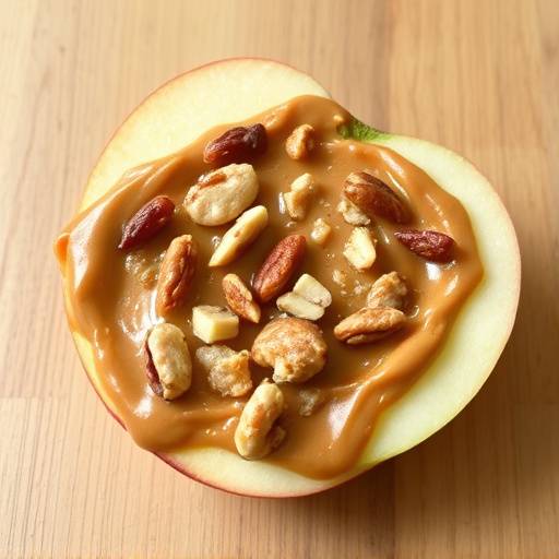 Apple slices with peanut butter and chopped nuts